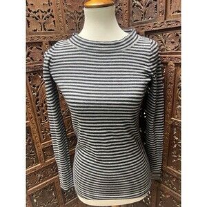 J. Crew XS Sweater Blue Gray Stripe Button Detail Merino Wool‎